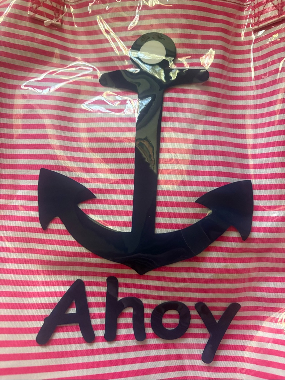 Navy Anchor 'Ahoy' Graphic Tote - Pink Stripes